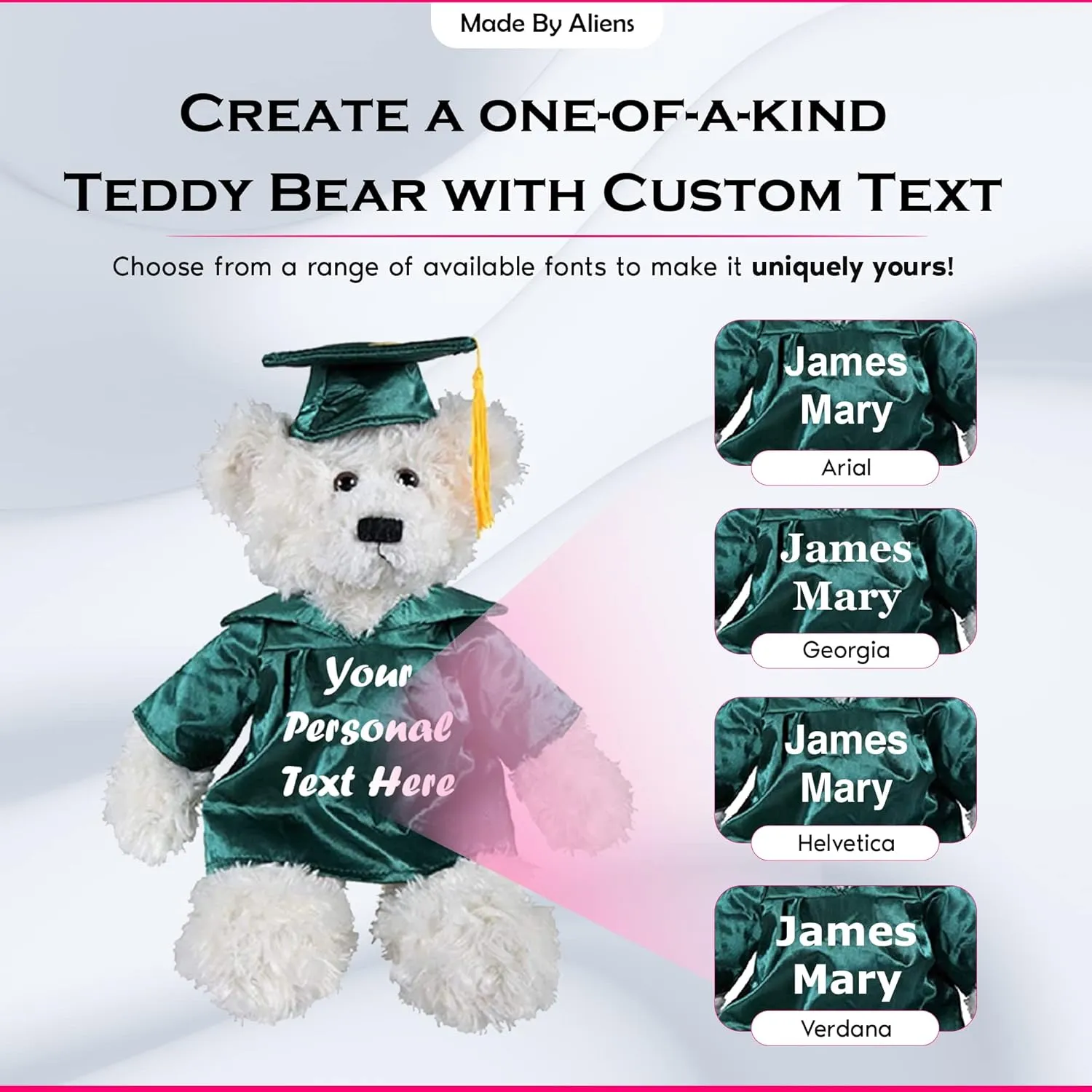 Cream Brandon Teddy Bear Plush Stuffed Animal Toys 12 Inches Present Gifts for Graduation Day, Personalized Text or Your School Logo on Gown, Best for Any Grad School Kids (Forest)