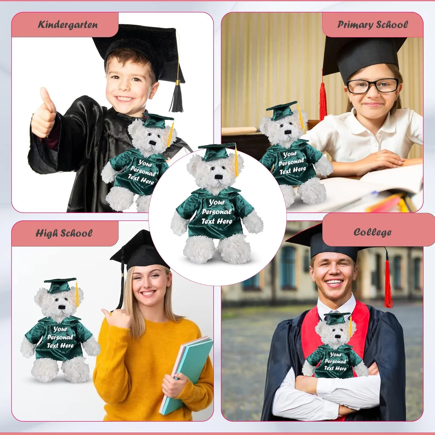 Cream Brandon Teddy Bear Plush Stuffed Animal Toys 12 Inches Present Gifts for Graduation Day, Personalized Text or Your School Logo on Gown, Best for Any Grad School Kids (Forest)