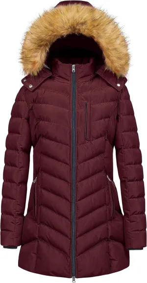 CREATMO US Women's Winter Hooded Coat Waterproof Warm Long Puffer Jacket Parka