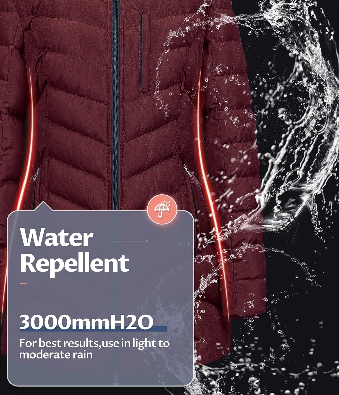 CREATMO US Women's Winter Hooded Coat Waterproof Warm Long Puffer Jacket Parka