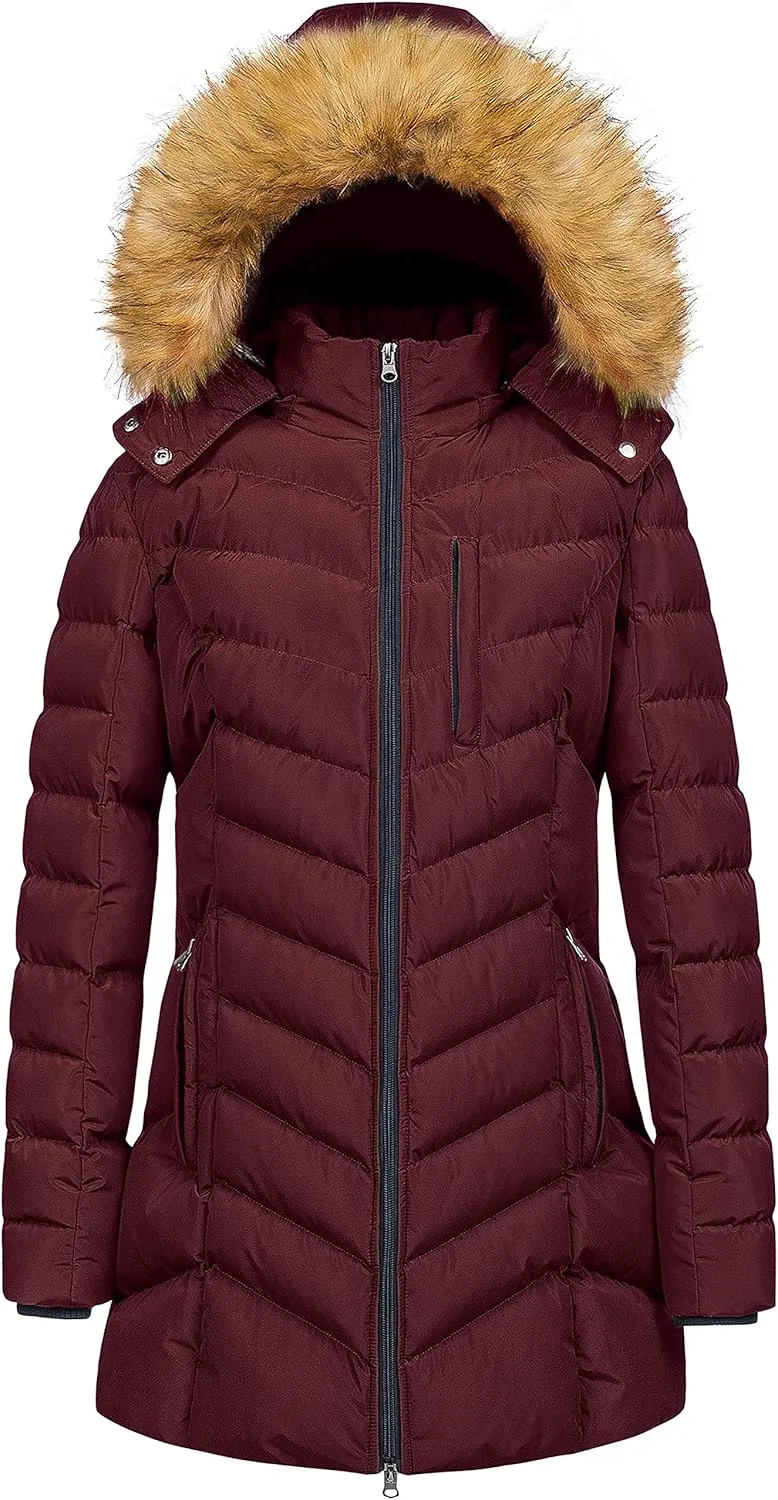 CREATMO US Women's Winter Hooded Coat Waterproof Warm Long Puffer Jacket Parka