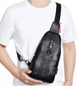 Crocodile Leather Sling Bag Crossbody Backpack for Men Women Unisex