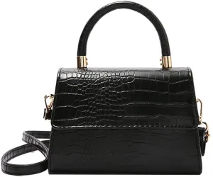Crocodile Pattern Top-Handle Handbag, Faux Leather Vintage Alligator Print Shoulder Purse, Novelty Unique Tote Crossbody Bag