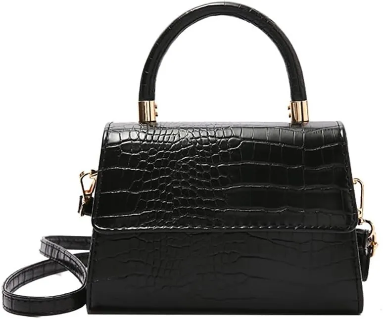 Crocodile Pattern Top-Handle Handbag, Faux Leather Vintage Alligator Print Shoulder Purse, Novelty Unique Tote Crossbody Bag
