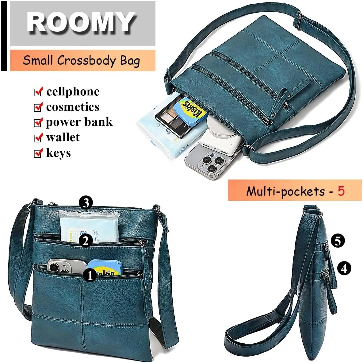 Crossbody Bag for Women, Crossbody Purse Cell Phone Wallet Purses Should Bag,PU Leather Sling Bag with Pockets