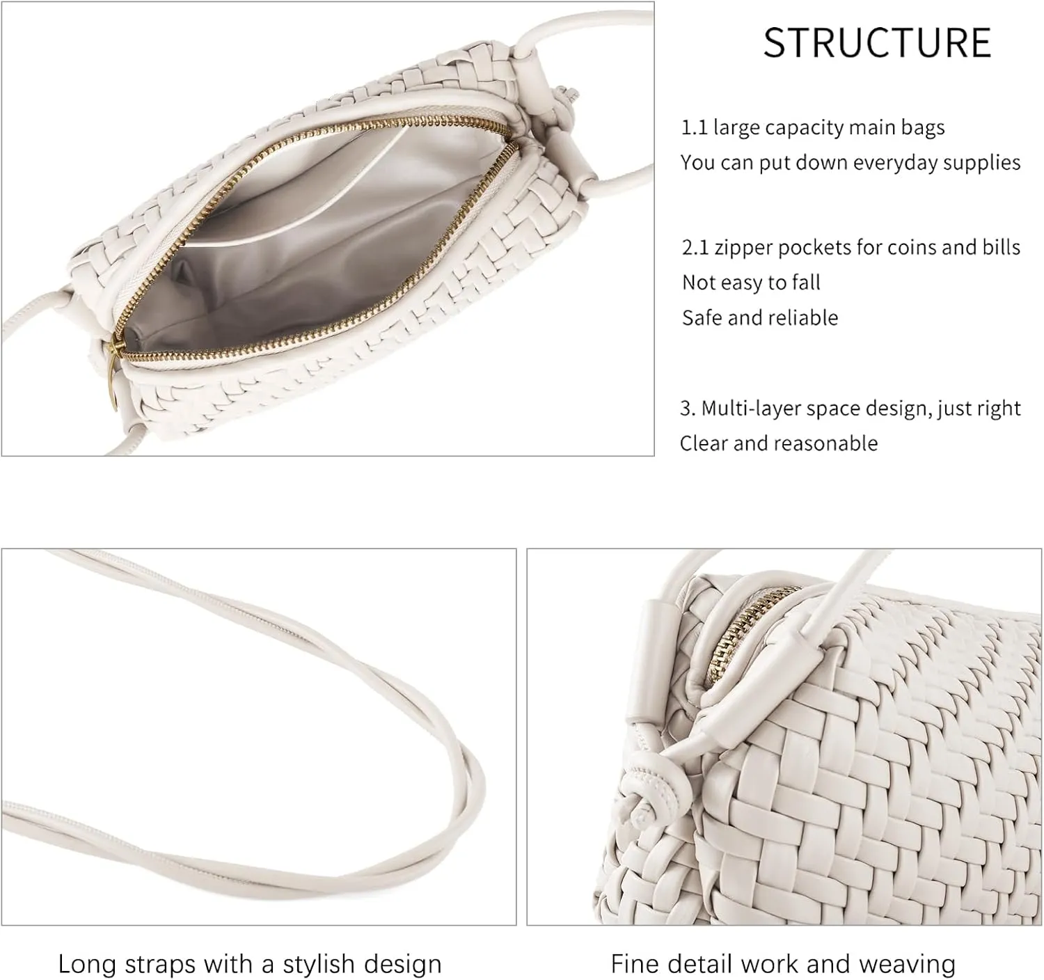 Crossbody Bag For Women Hand Woven Vegan Leather Zip Small Crossbody Bags Shoulder Bag Sling Cross Body Phone Purse