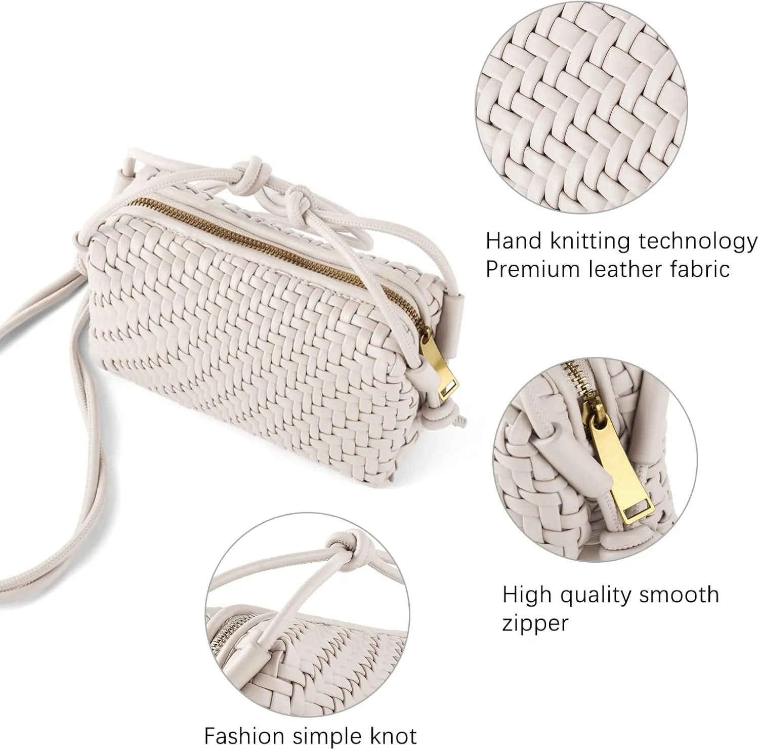 Crossbody Bag For Women Hand Woven Vegan Leather Zip Small Crossbody Bags Shoulder Bag Sling Cross Body Phone Purse
