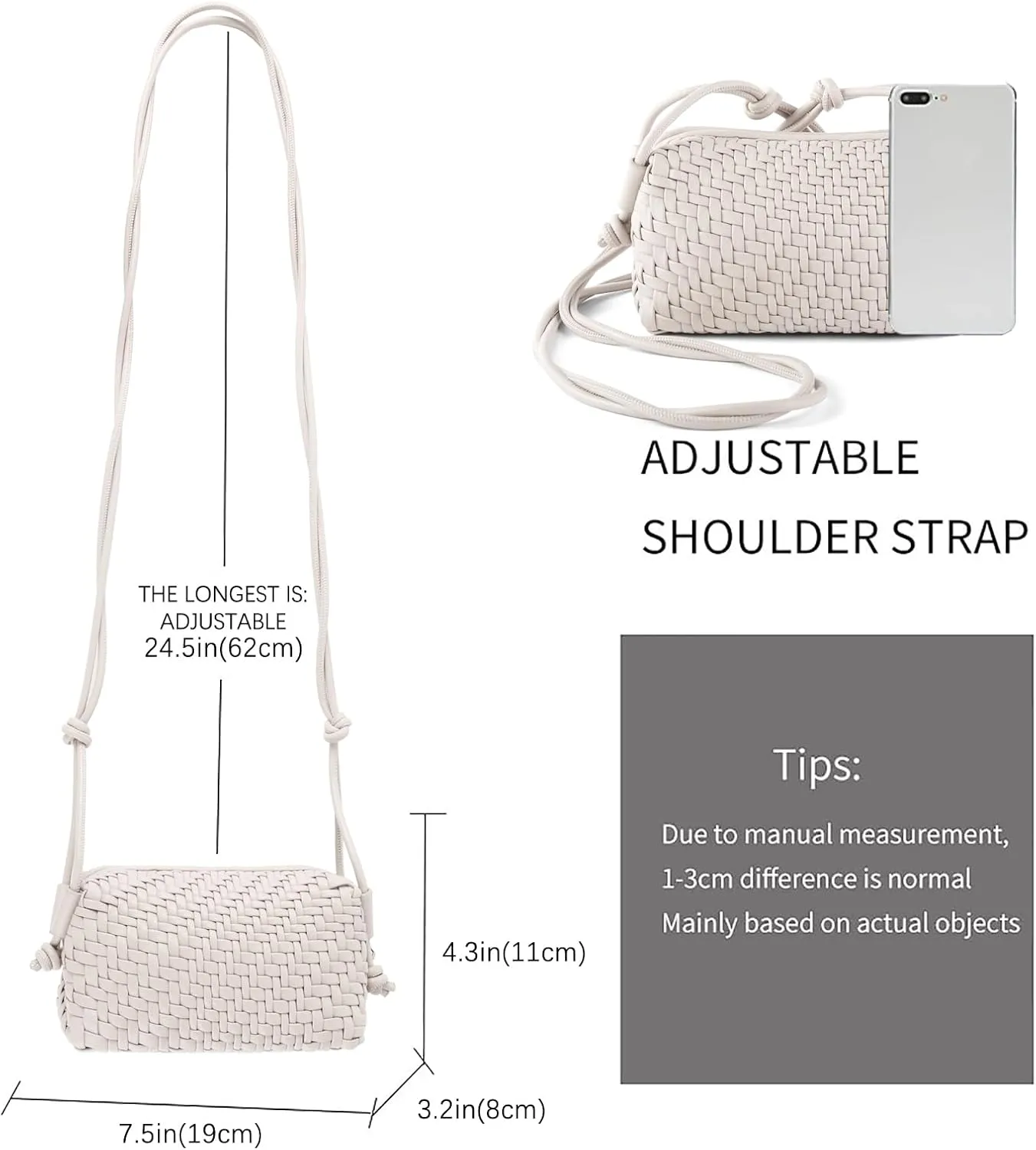 Crossbody Bag For Women Hand Woven Vegan Leather Zip Small Crossbody Bags Shoulder Bag Sling Cross Body Phone Purse