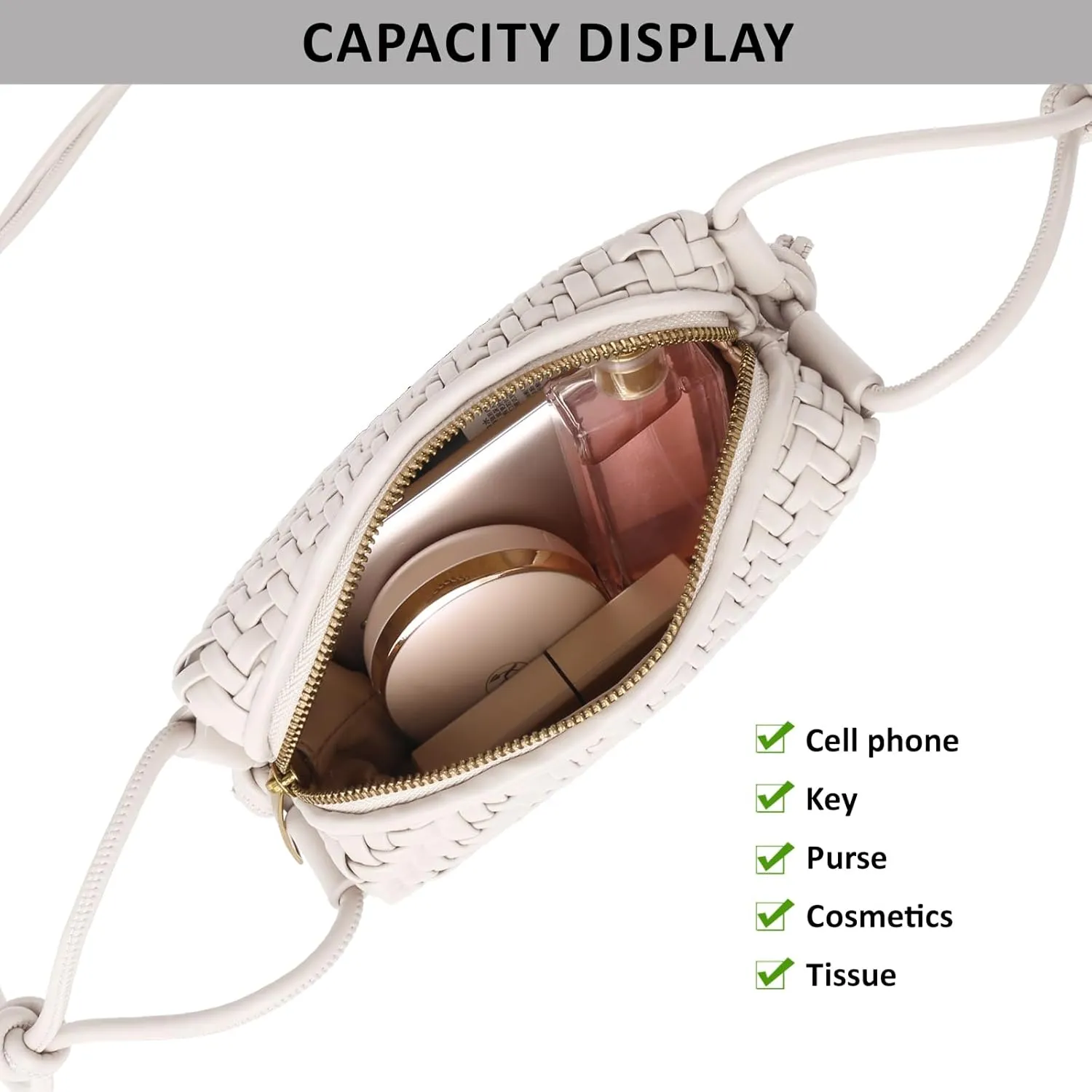 Crossbody Bag For Women Hand Woven Vegan Leather Zip Small Crossbody Bags Shoulder Bag Sling Cross Body Phone Purse