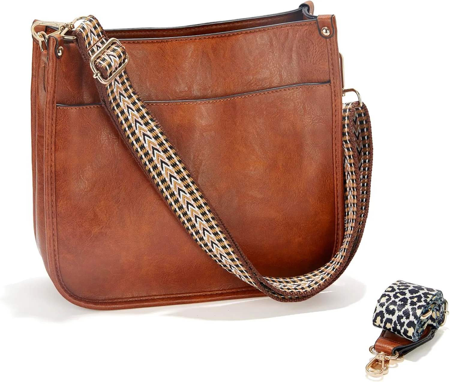 Crossbody Bags for Women, Crossbody Purse with 2 Adjustable Guitar Straps Zipped Pockets Handbag Shoulder Bag