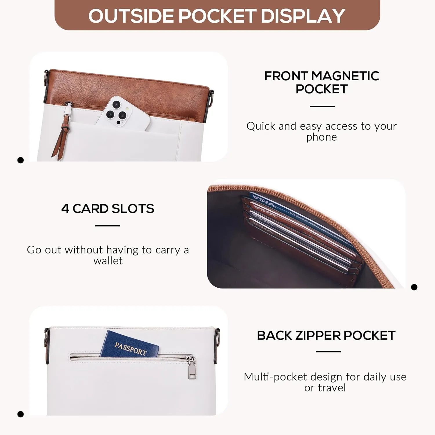 Crossbody Bags For Women Medium Crossbody Travel Purses with 4 Card Slots Leather Shoulder Handbags