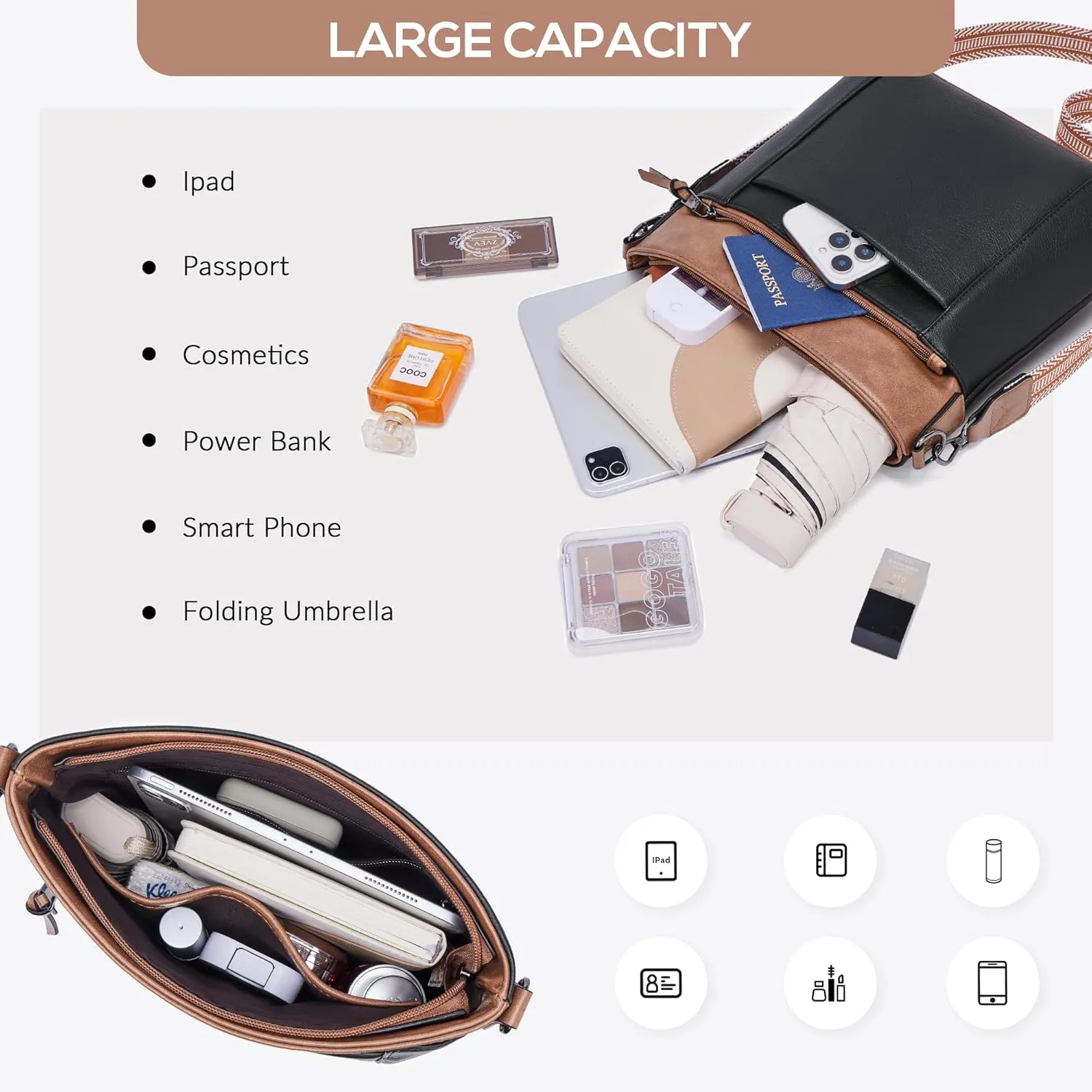 Crossbody Bags For Women Medium Crossbody Travel Purses with 4 Card Slots Leather Shoulder Handbags