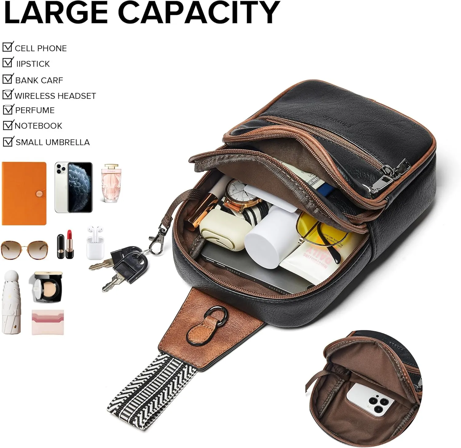 Crossbody Bags for Women Men Sling Bag 5 Pockets Fanny Pack Sling Backpack Chest Daypack Travel Purse Anti Theft