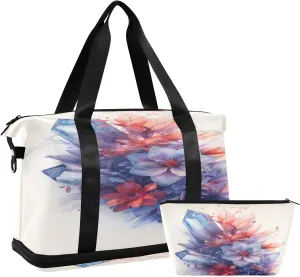 Crystals and Flowers Travel Duffel Bag Waterproof Gym Sport Tote Bag Carry On Weekender Bag with Compartment
