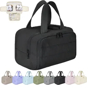 Cureaway Travel Bag, Curetoaway Large Capacity Wide-Open Travel Cosmetic Bag, Waterproof Portable,with 4 Compartments and Handle (Black)