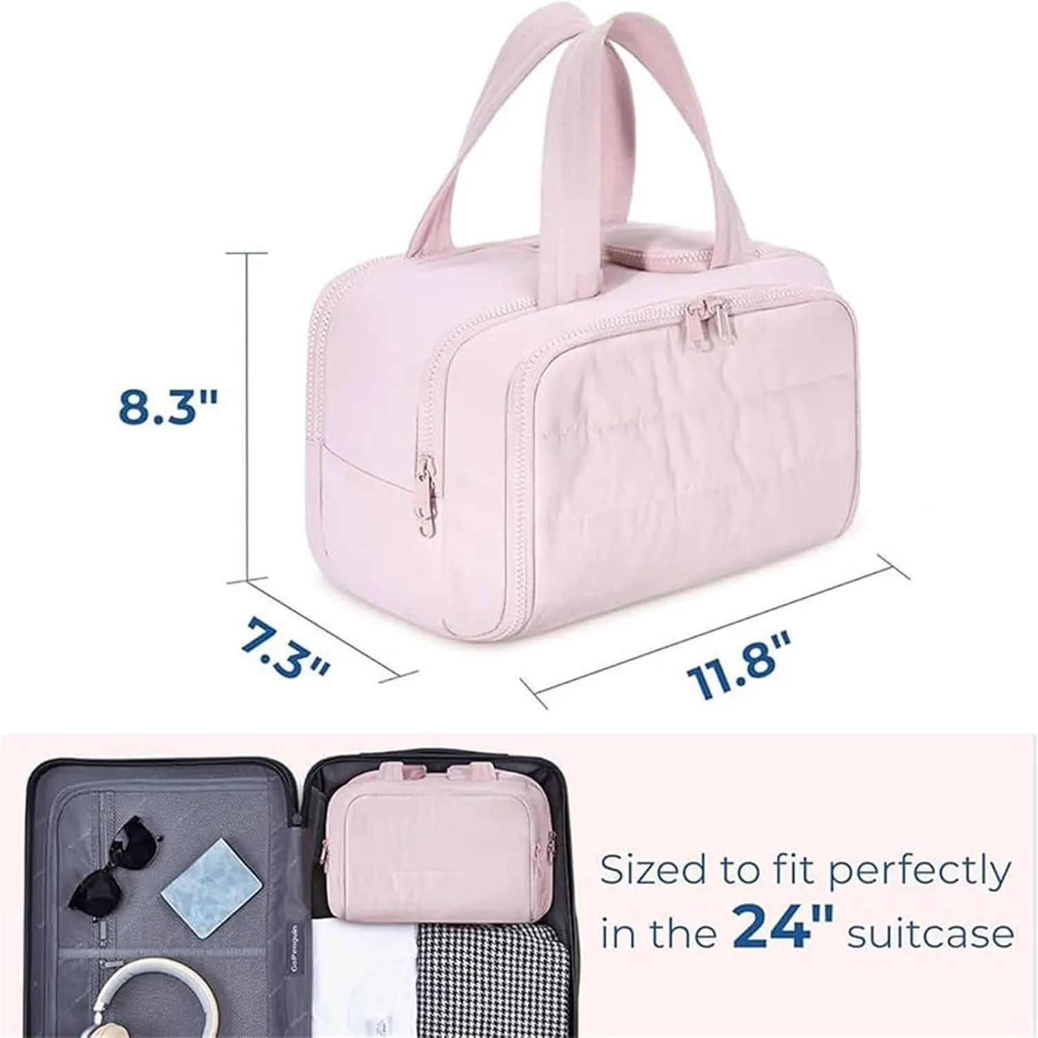 Cureaway Travel Cosmetic Bag, Curetoaway Large Capacity Wide-Open Travel Cosmetic Bag, Lightweight Waterproof, Dry-And-Wet Separation (Beige)