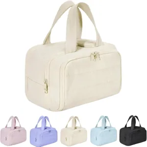 Cureaway Travel Cosmetic Bag, Curetoaway Large Capacity Wide-Open Travel Cosmetic Bag, Lightweight Waterproof, Dry-And-Wet Separation (Beige)