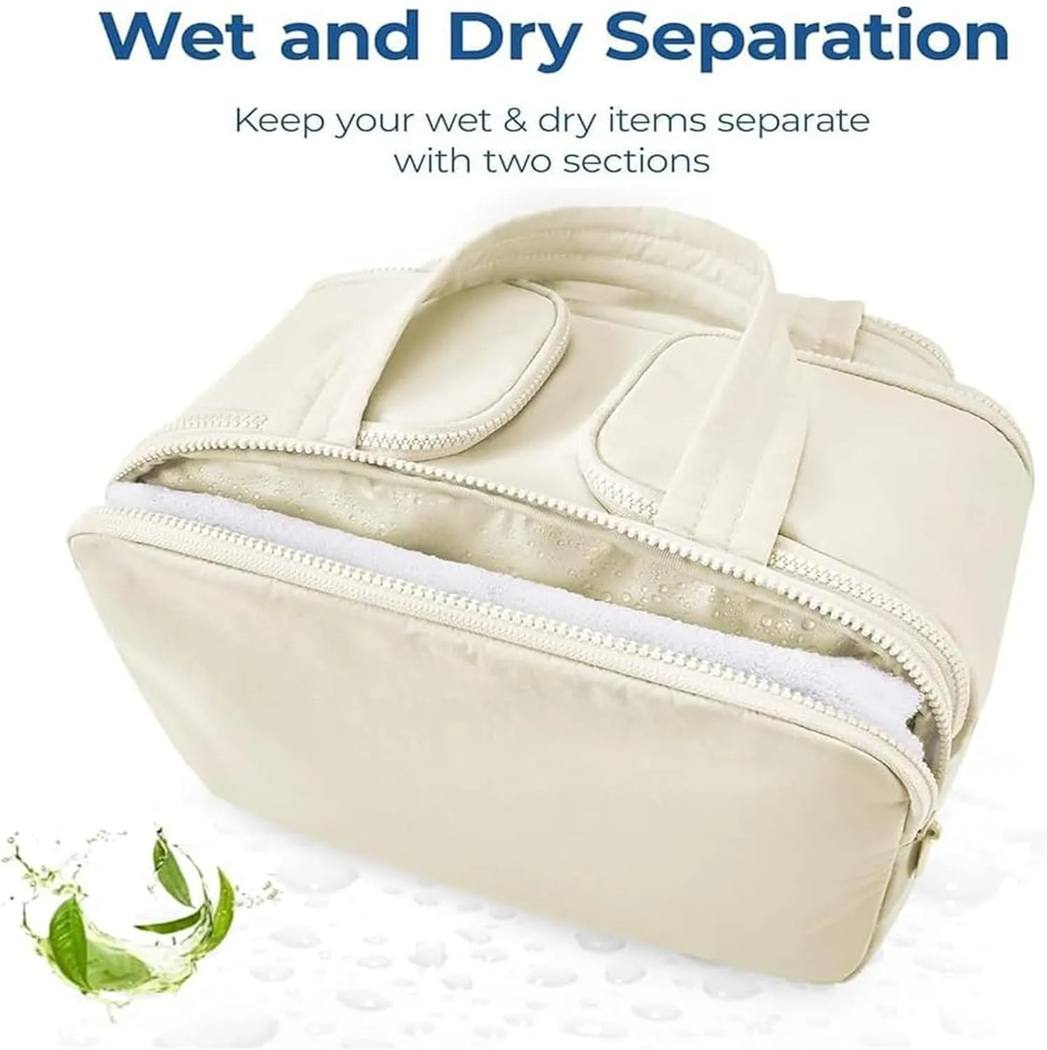 Cureaway Travel Cosmetic Bag, Curetoaway Large Capacity Wide-Open Travel Cosmetic Bag, Lightweight Waterproof, Dry-And-Wet Separation (Beige)