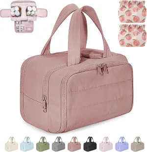 Cureaway Travel Cosmetic Bag,Curetoaway Large Capacity Wide-Open Travel Cosmetic Bag,4-In-1 Waterproof Portable Pouch Open Flat Toiletry Bags,Dry-And-Wet Separation,With 4 Compartments (Dark Pink)