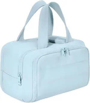 Cureaway Travel Cosmetic Bag,Large Capacity Wide-Open Travel Cosmetic Bag with Divider and Handle Lightweight Waterproo,Multi functional Waterproof Portable Make up Bags for Women (baby blue)