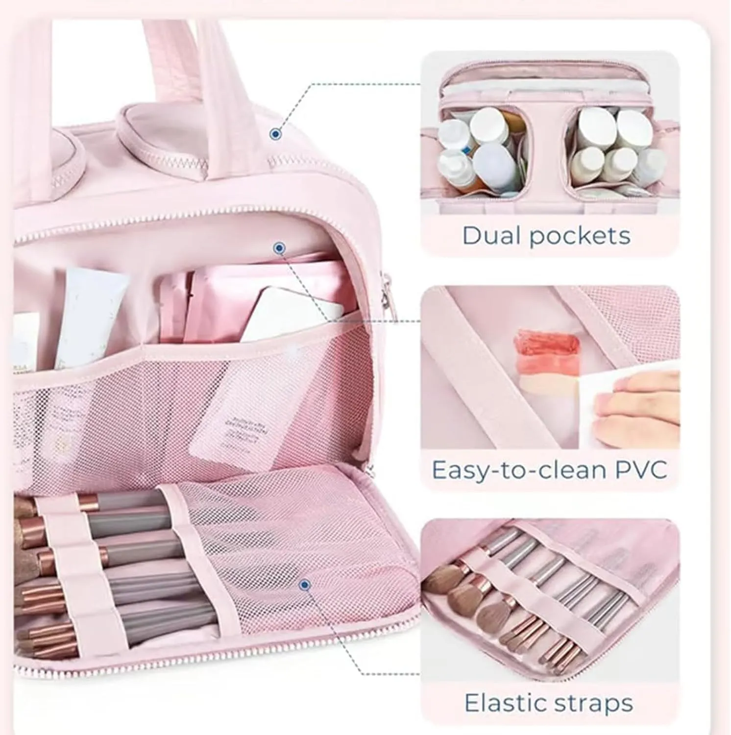 Cureaway Travel Cosmetic Bag,Large Capacity Wide-Open Travel Cosmetic Bag with Divider and Handle Lightweight Waterproo,Multi functional Waterproof Portable Make up Bags for Women (baby blue)
