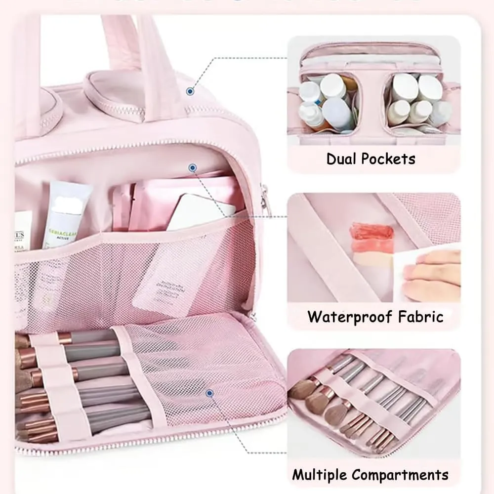 Curetoaway Travel Cosmetic Bag, Large Capacity Wide-open Travel Cosmetic Bag, Multifunctional Waterproof Cureaway Toiletry Bag with Divider Suitable for Going Out (Purple)