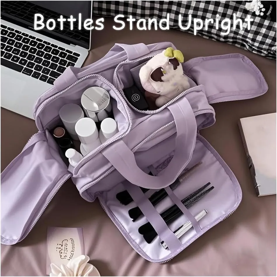 Curetoaway Travel Cosmetic Bag, Large Capacity Wide-open Travel Cosmetic Bag, Multifunctional Waterproof Cureaway Toiletry Bag with Divider Suitable for Going Out (Purple)
