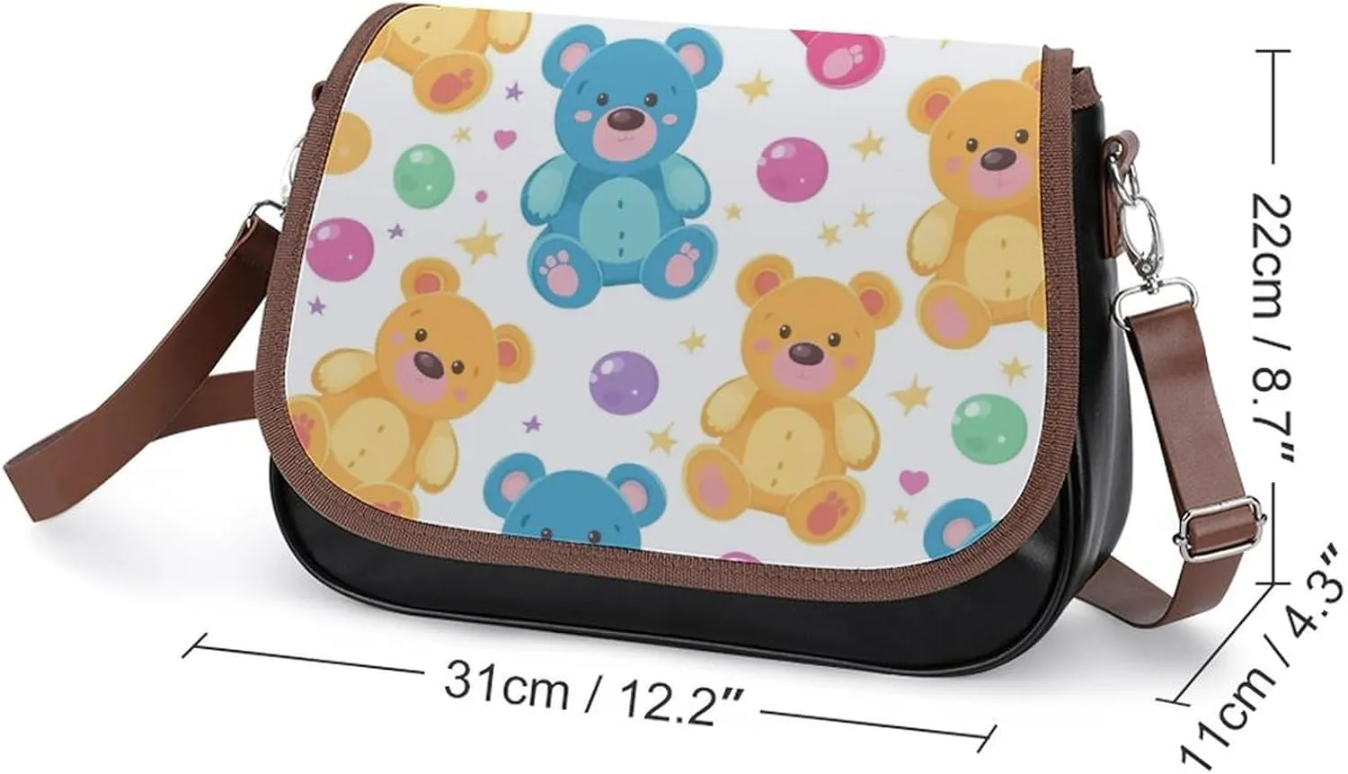 Cute Bear Crossbody Bag Leather Crossbody Bag,flapover Crossbody Bag,crossover Shoulder Bag with Adjustable Strap