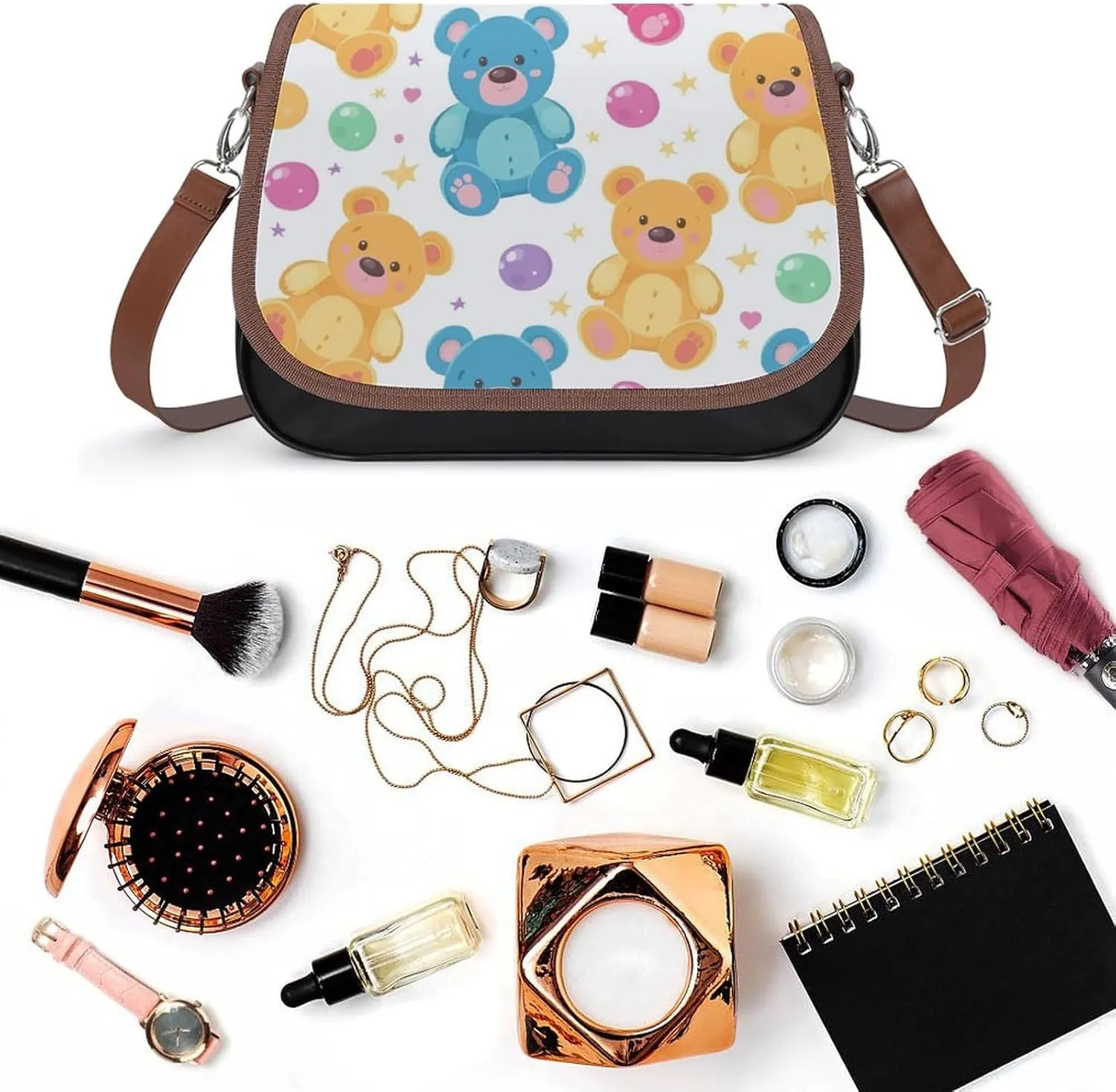 Cute Bear Crossbody Bag Leather Crossbody Bag,flapover Crossbody Bag,crossover Shoulder Bag with Adjustable Strap