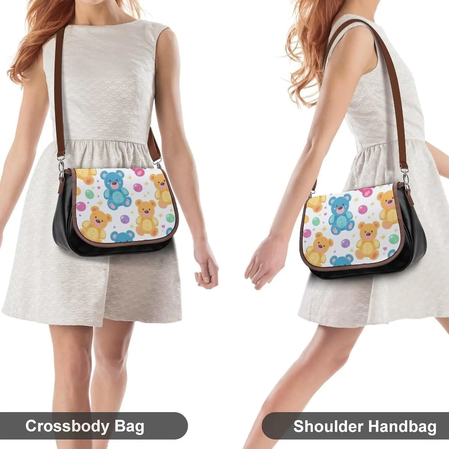 Cute Bear Crossbody Bag Leather Crossbody Bag,flapover Crossbody Bag,crossover Shoulder Bag with Adjustable Strap
