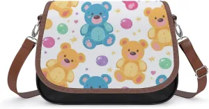 Cute Bear Crossbody Bag Leather Crossbody Bag,flapover Crossbody Bag,crossover Shoulder Bag with Adjustable Strap