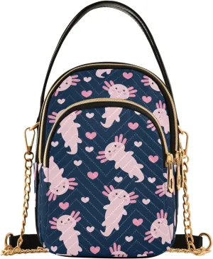 Cute Cartoon Axolotl Multi Pockets Crossbody Bags for Women Zip Cell Phone Purse Wallet Bag with Detachable Shoulder Strap Shoulder Purse for Shopping Traveling Working Women Girls Trendy Gift