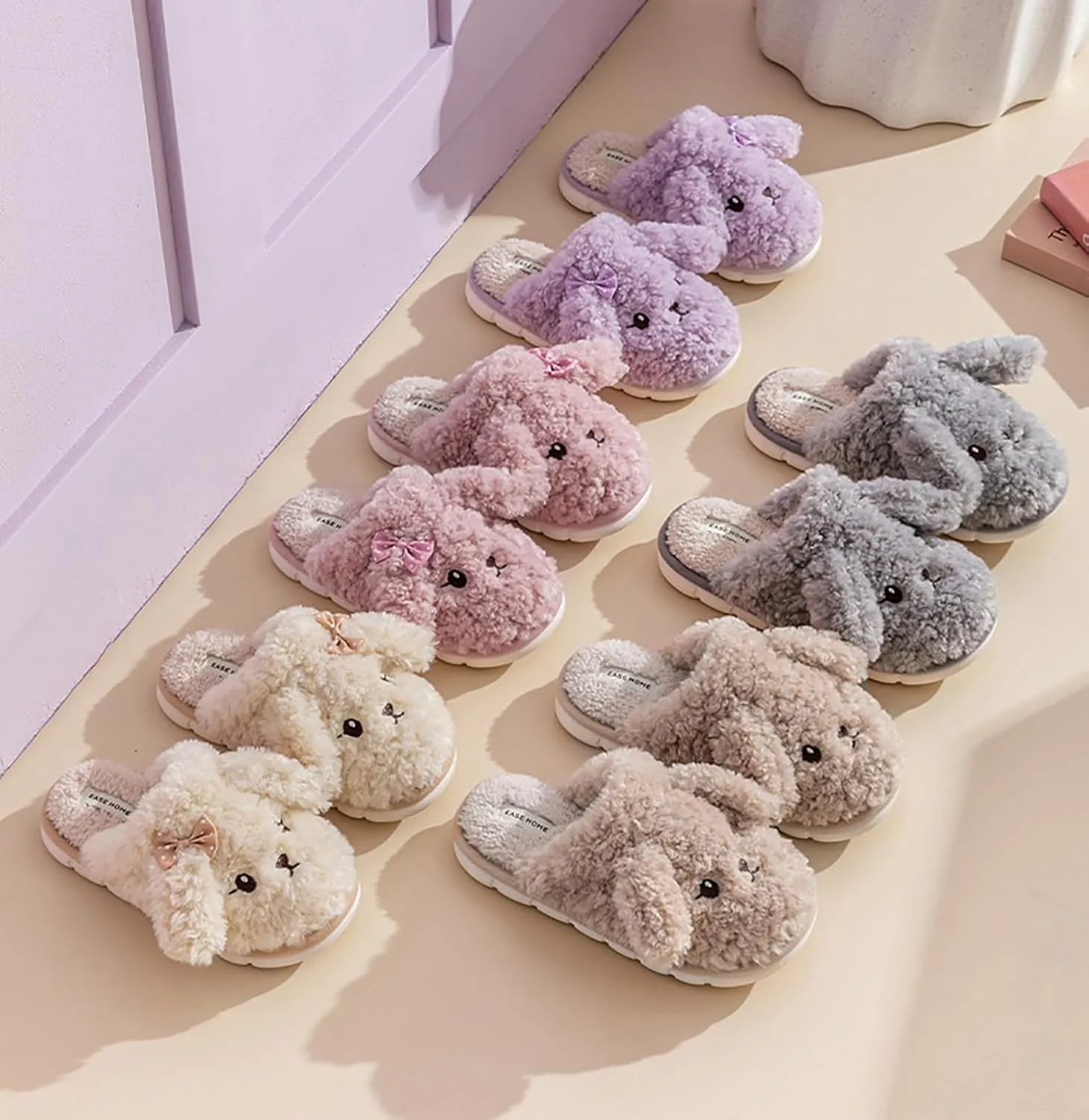Cute Furry Slippers - Women's Winter & Autumn Couple Slippers with PVC Soles, Plush Uppers. Keep Feet Warm & Cozy!