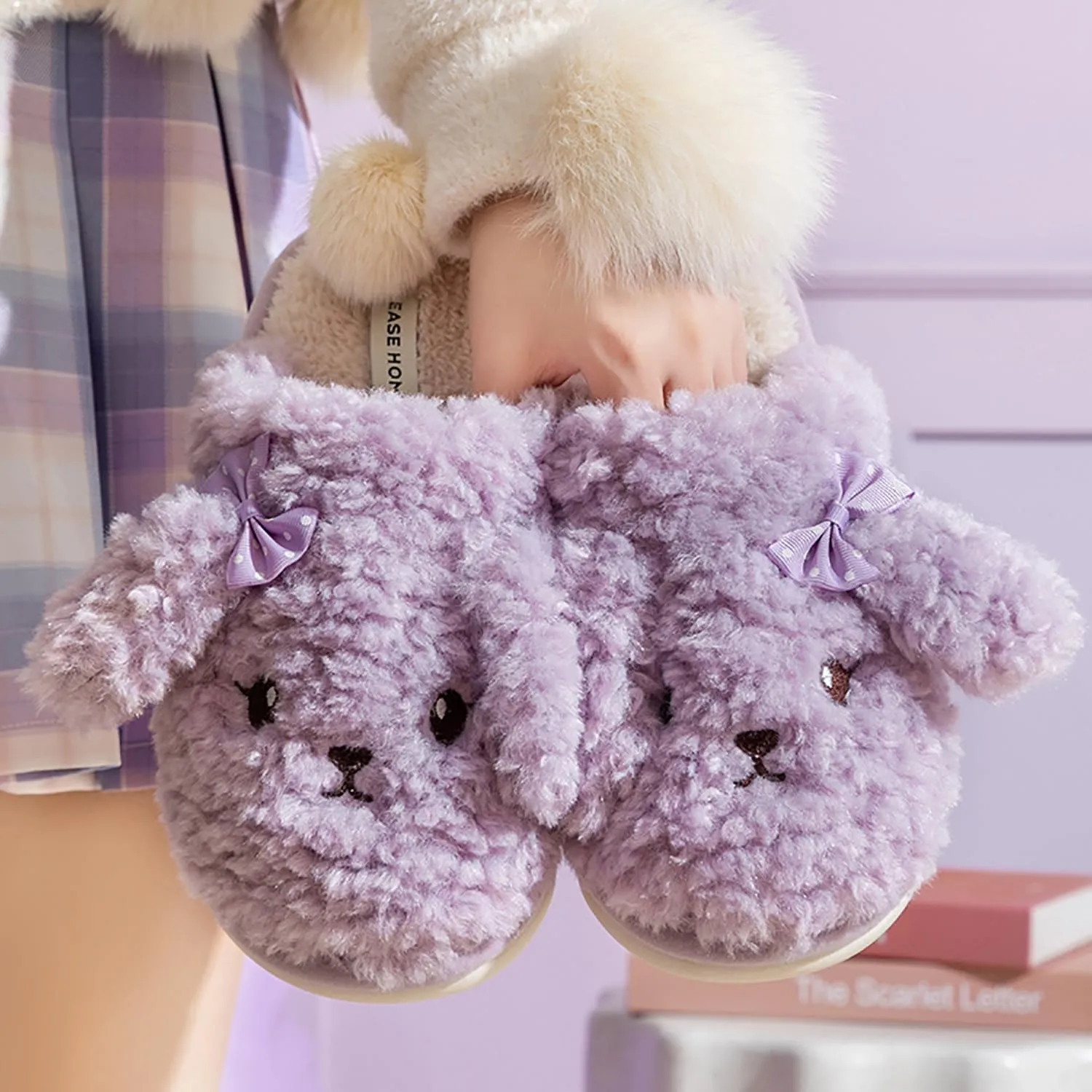 Cute Furry Slippers - Women's Winter & Autumn Couple Slippers with PVC Soles, Plush Uppers. Keep Feet Warm & Cozy!