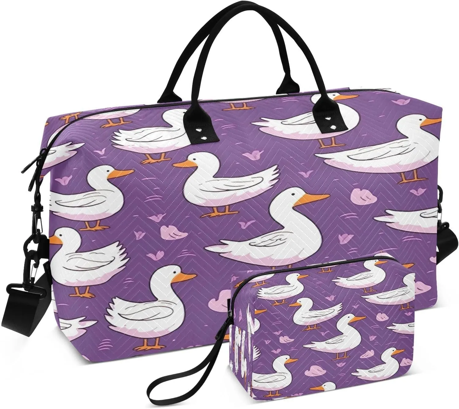 Cute Goose Purple Travel Duffel Bag, Shoulder Weekender Overnight Bags - Large Gym Bag with Wet Pocket