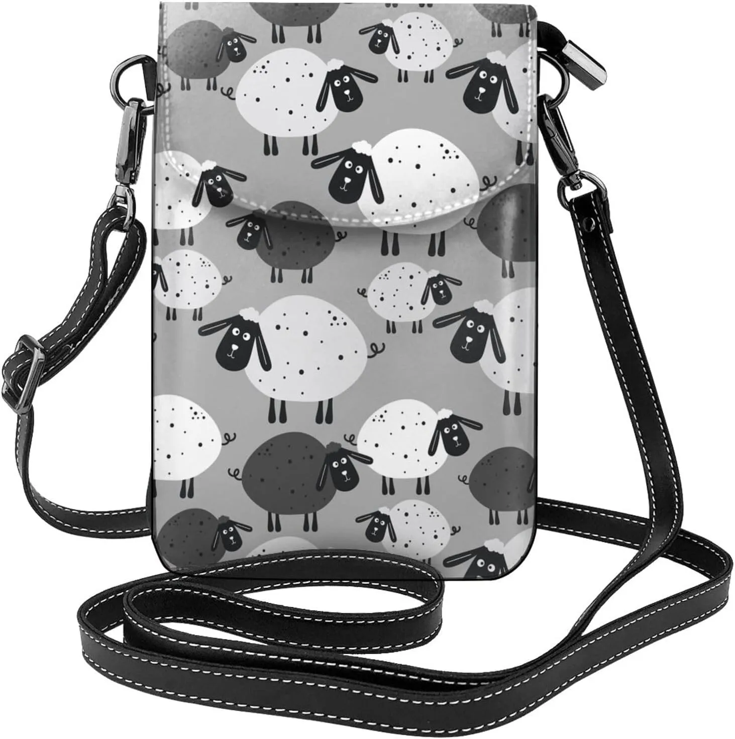 Cute Sheep Print Small Crossbody Bags for Women Travel Cell Phone Pouch PU Leather Cross Body Bag Adjustable Shoulder Strap Phone Purses Lightweight Wallet Purse with Credit Card Slots