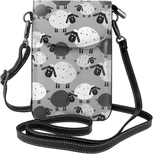 Cute Sheep Print Small Crossbody Bags for Women Travel Cell Phone Pouch PU Leather Cross Body Bag Adjustable Shoulder Strap Phone Purses Lightweight Wallet Purse with Credit Card Slots
