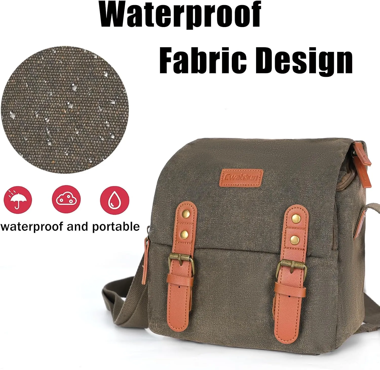 Cwatcun Small Camera Bag Compact Canvas Camera Messenger Bag, Digital Camera Shoulder Case, Travel Photography Bag for Canon, Nikon, Sony, Fuji DSLR/SLR/Mirrorless Cameras, Lens and Accessories