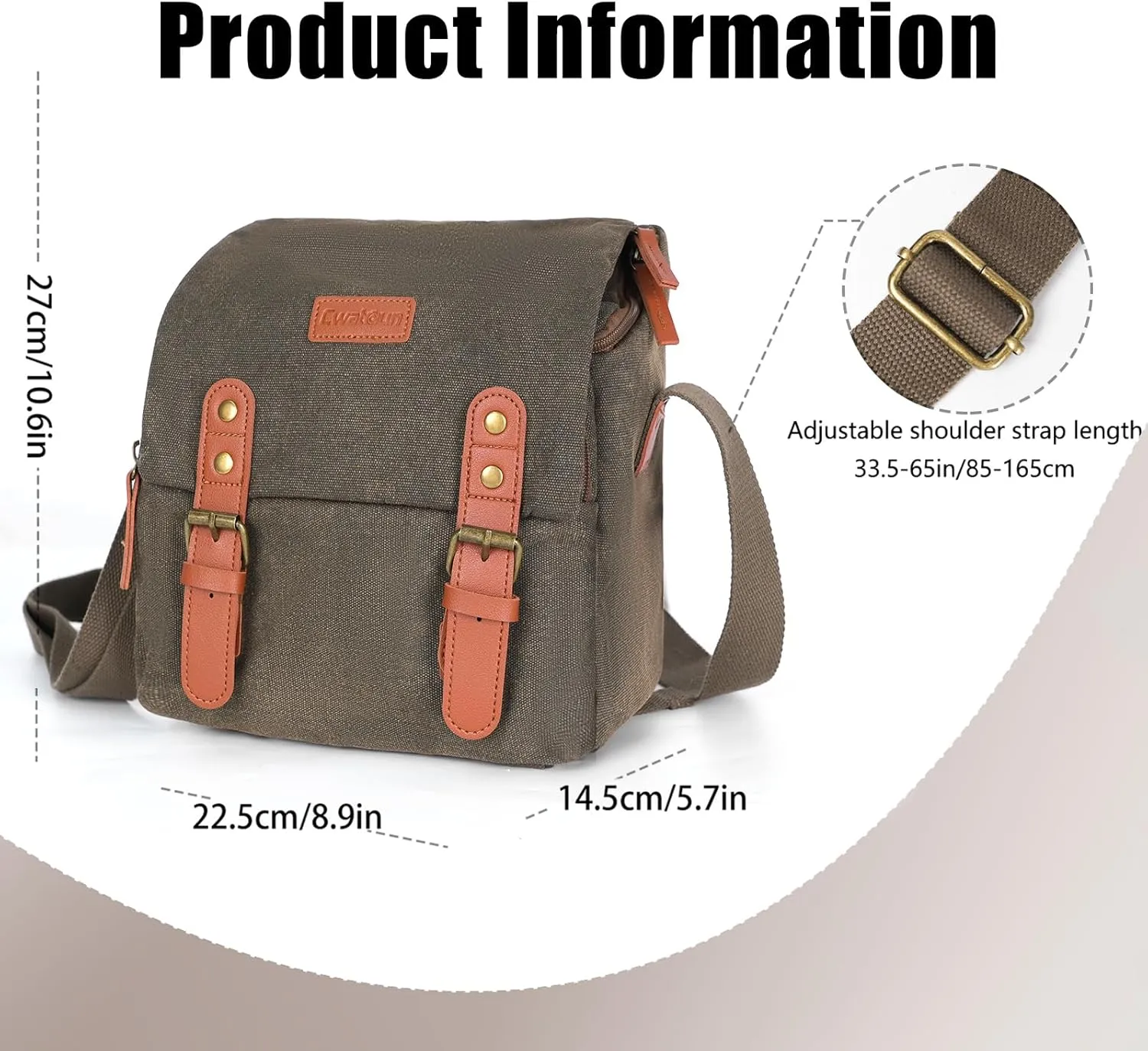 Cwatcun Small Camera Bag Compact Canvas Camera Messenger Bag, Digital Camera Shoulder Case, Travel Photography Bag for Canon, Nikon, Sony, Fuji DSLR/SLR/Mirrorless Cameras, Lens and Accessories