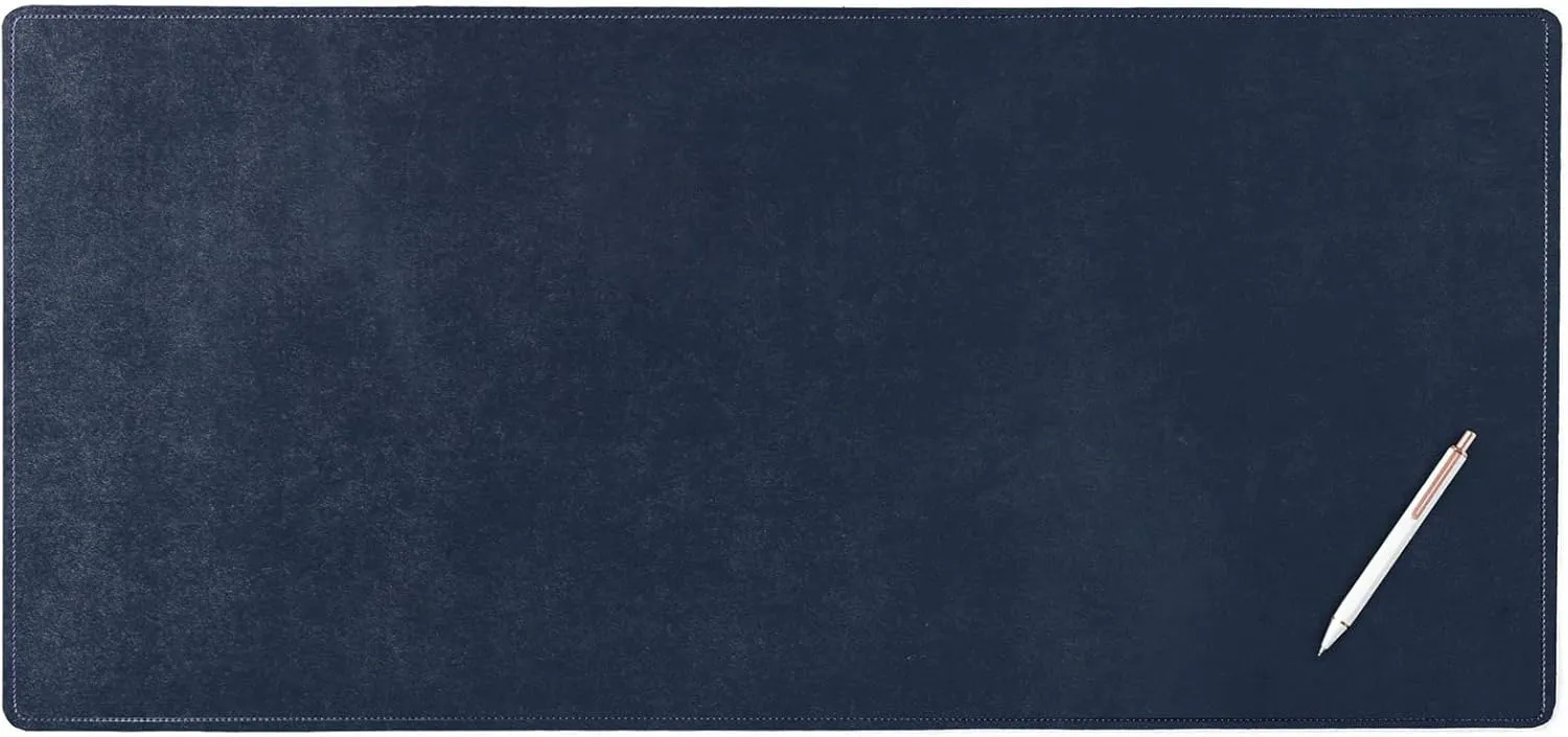 DACASSO Bonded Leather No Core Rollable Desk Mat/Pad - Luxury Leather Desk Blotter for Writing - Executive Desk Surface Protector - (Navy Blue, 32” x 15”)