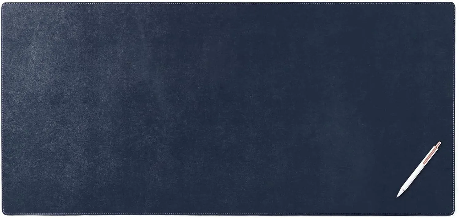 DACASSO Bonded Leather No Core Rollable Desk Mat/Pad - Luxury Leather Desk Blotter for Writing - Executive Desk Surface Protector - (Navy Blue, 36” x 17”)
