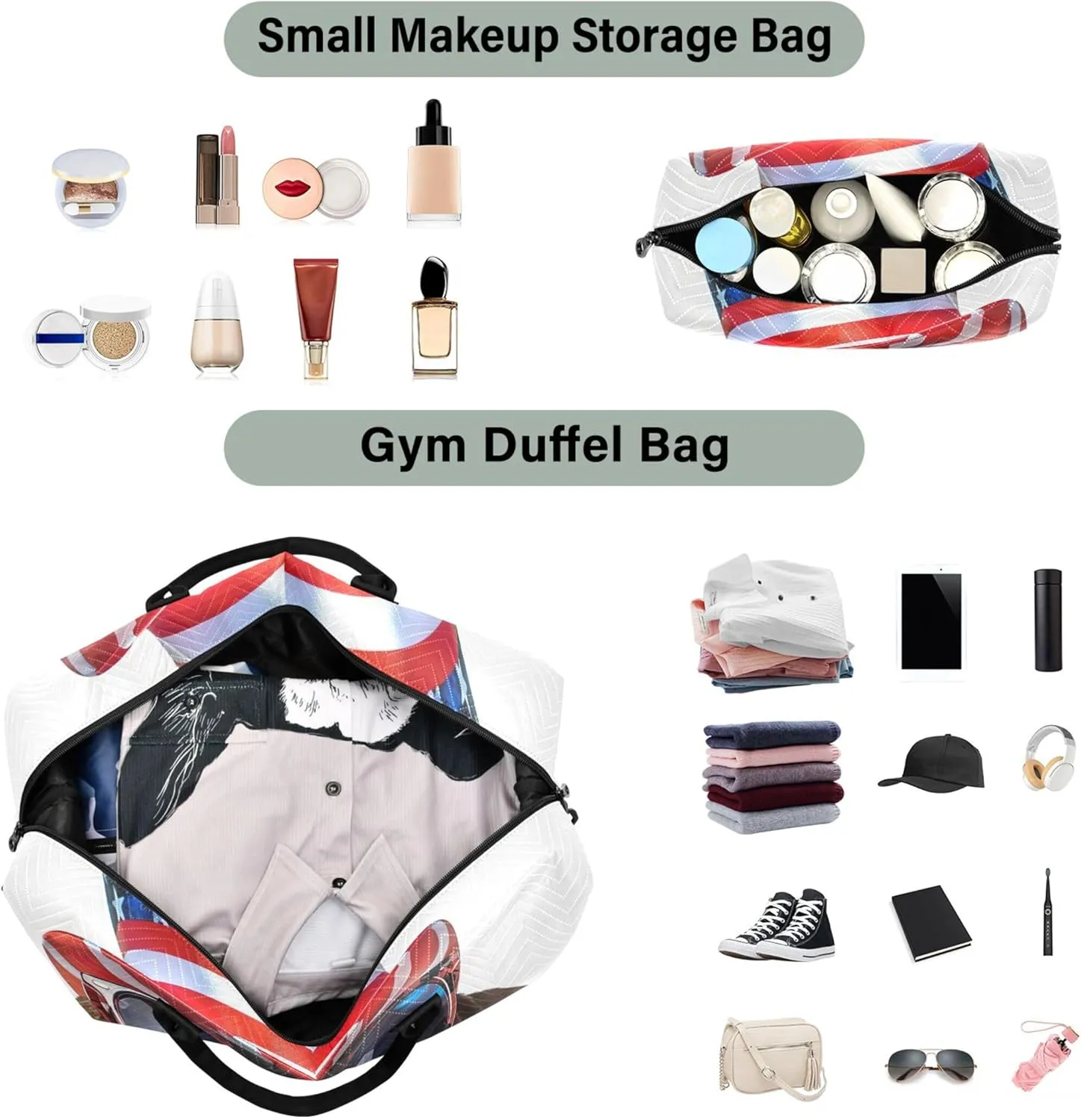 Dachshund Dog American Hat Duffel Bags Travel Cosmetic Bags Set of 2, Colorful Women Sports Bags Overnight Hospital Bag