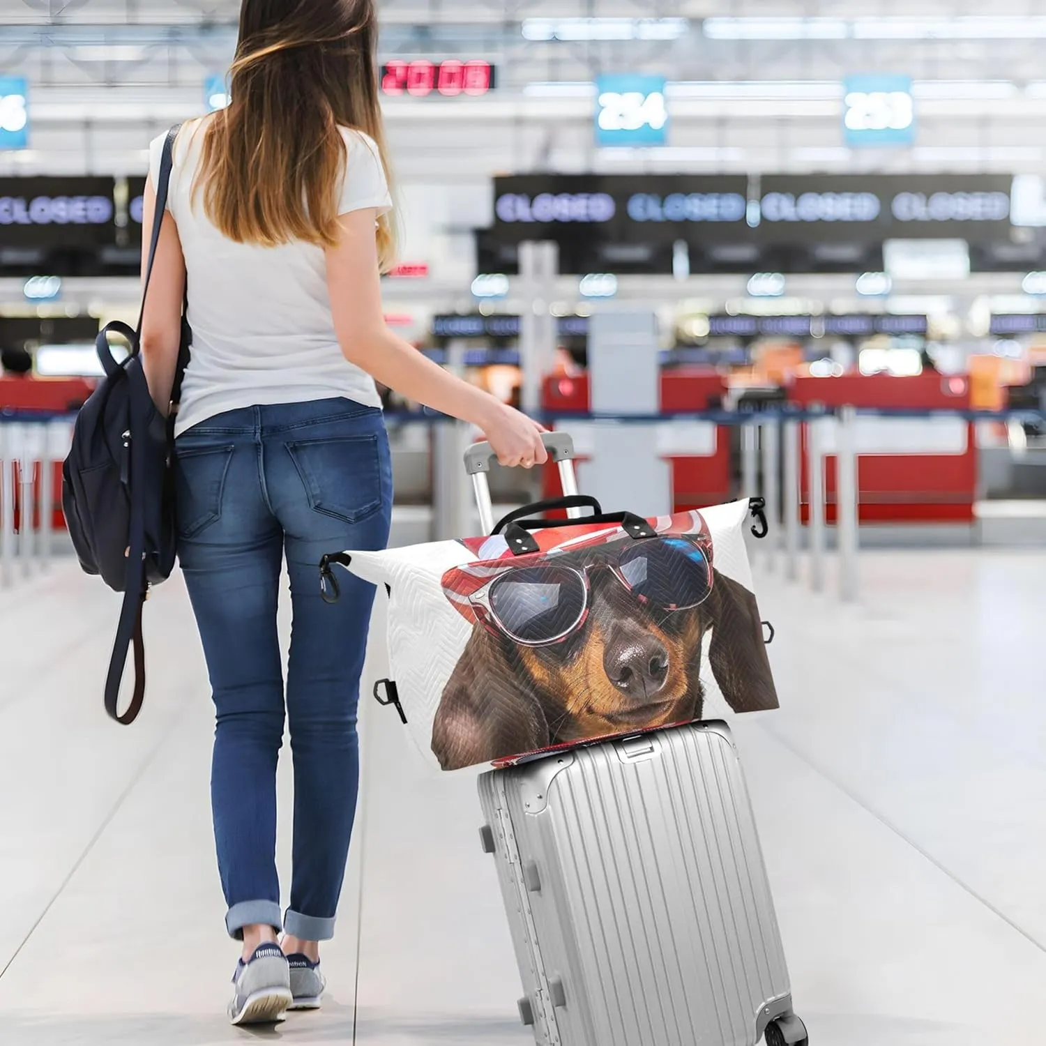 Dachshund Dog American Hat Duffel Bags Travel Cosmetic Bags Set of 2, Colorful Women Sports Bags Overnight Hospital Bag