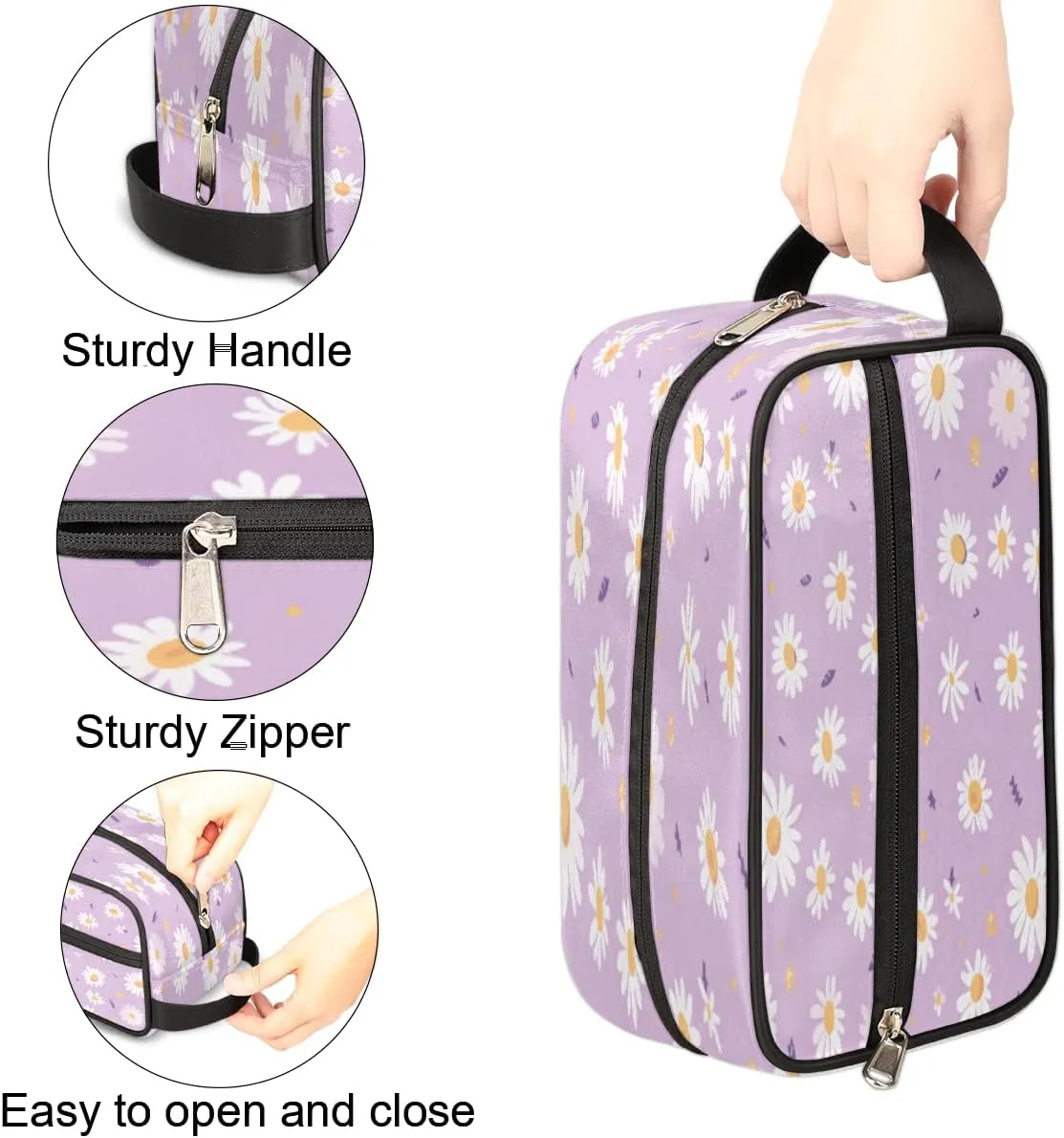 Daisy Toiletry Bag for Women Girl,Floral Travel Cosmetic Bag,Hanging Makeup Bag,Approved Hygiene Bag Waterproof Dopp Kit Organizer for Toiletries Shower Bathroom Carry-on Accessories Gifts