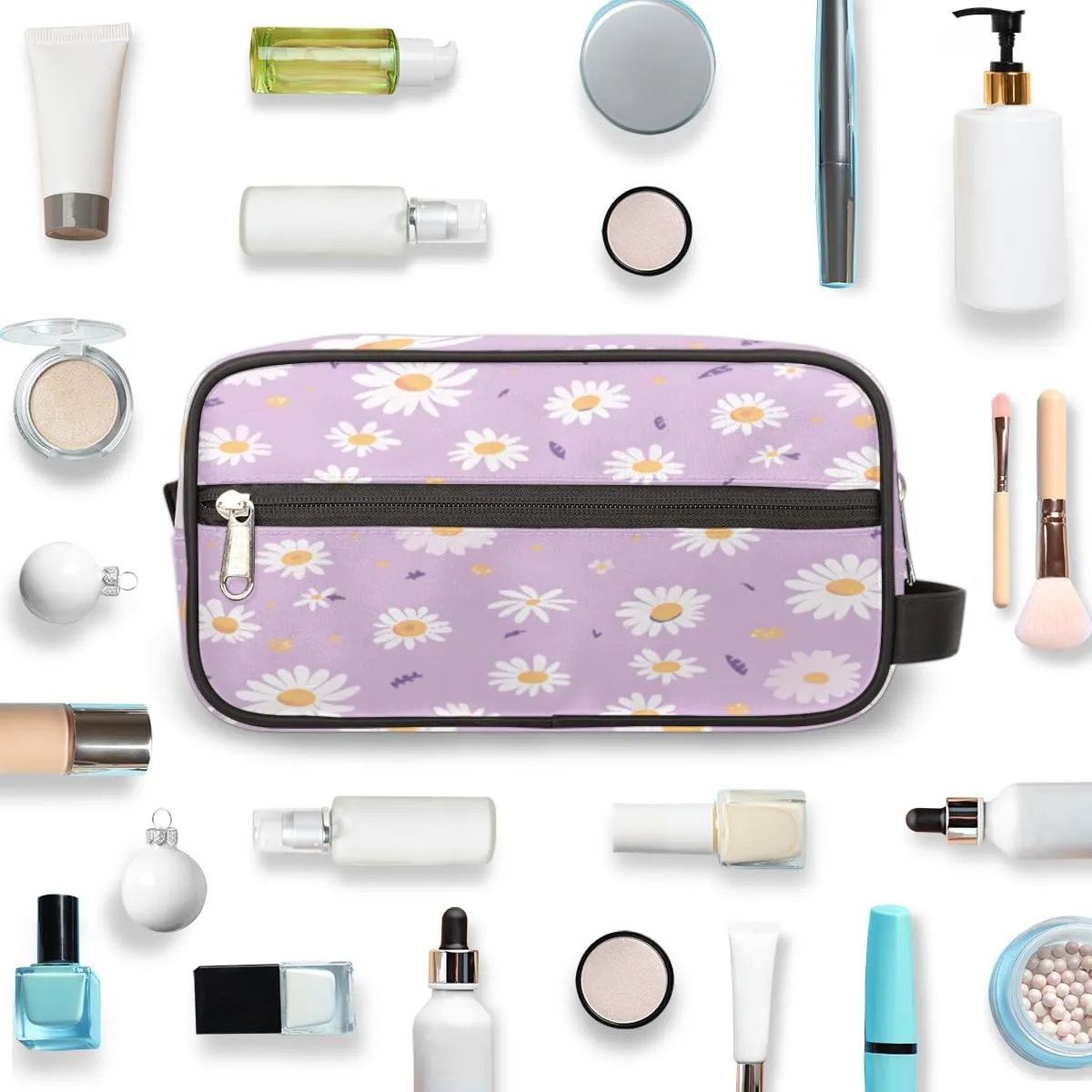 Daisy Toiletry Bag for Women Girl,Floral Travel Cosmetic Bag,Hanging Makeup Bag,Approved Hygiene Bag Waterproof Dopp Kit Organizer for Toiletries Shower Bathroom Carry-on Accessories Gifts