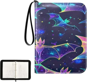 Dazzling Colorful Bat Collectible Trading Card Albums, Waterproof PU Card Collection Binder Fits 400 Cards with Removable Sleeves for Baseball Card, Football Card