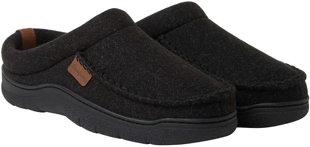 Dearfoams Men's Clog Style Memory Foam Slippers Wool Blend (Small, Black, small)