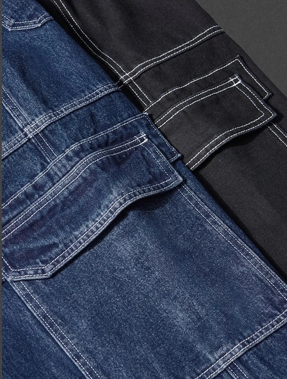 Denim Cargo Pants Y2k Baggy Jeans Gothic Punk Wide Leg Streetwear Oversized Relaxed Fit Jeans