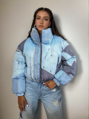 Denim Patchwork Puff Jacket