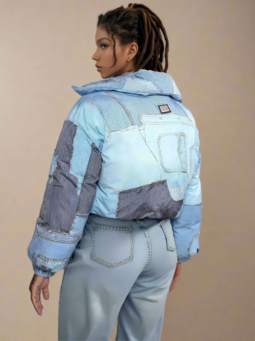 Denim Patchwork Puff Jacket